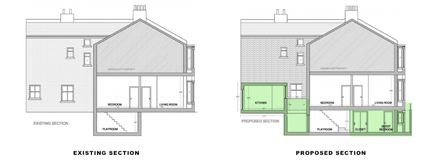 sections for portfolio article on Basement extension in Wandsworth