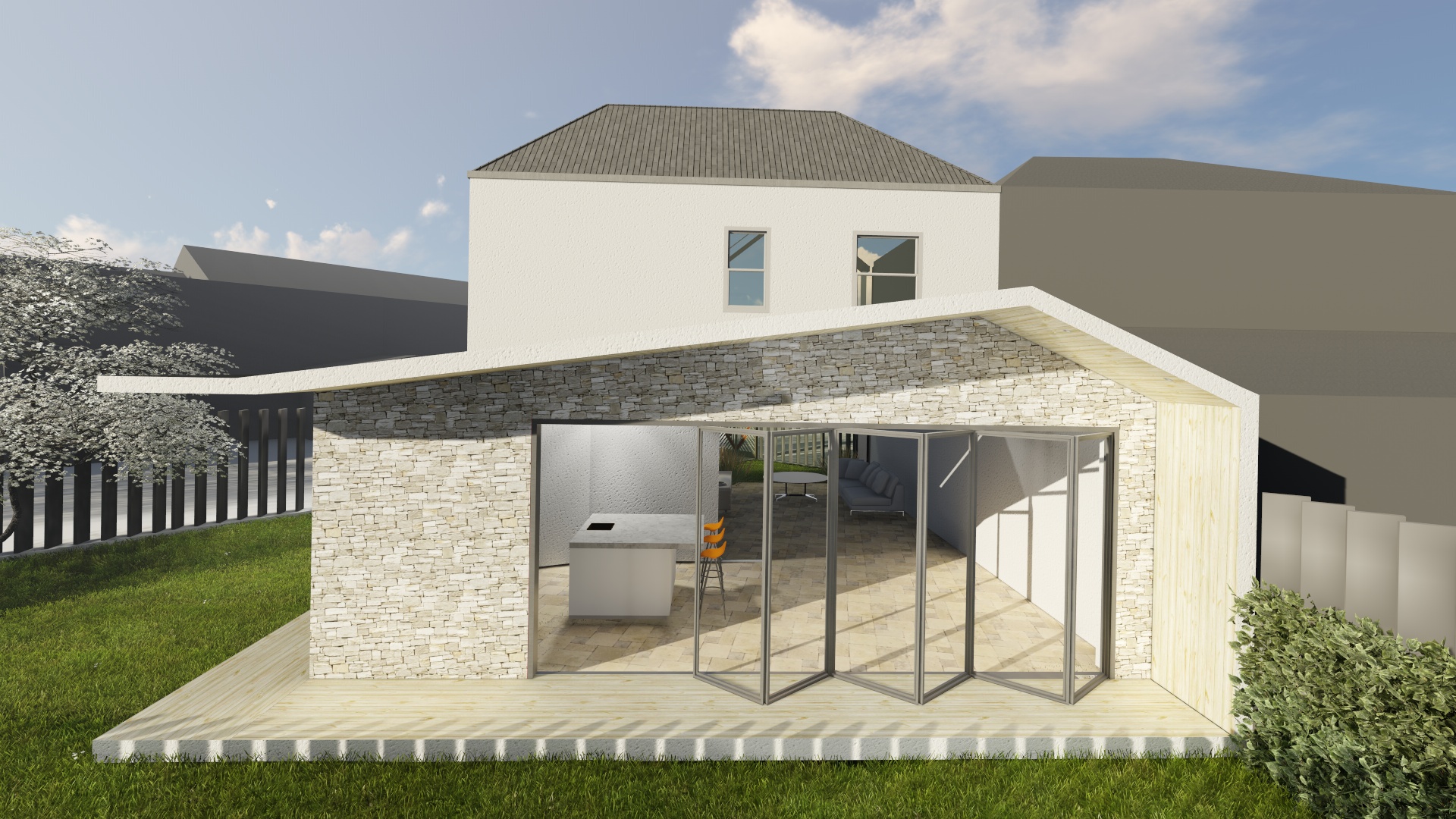 Extension architecture planning single storey rear extension unbalance pitched roof