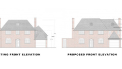 Surrey-Esher-Single-Storey-Extension-Existing-And-Proposed-Front-Elevation