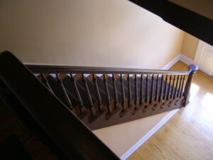 wooden staircase brown banister