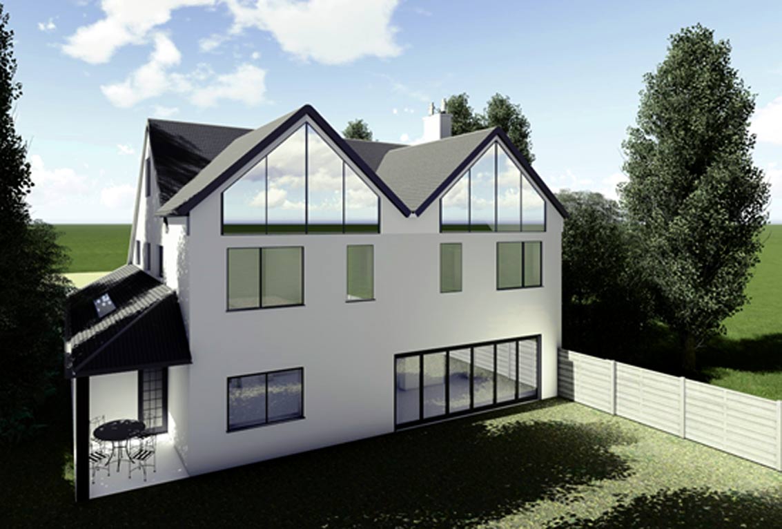 3d render of rear for portfolio article on single and double storey extensions