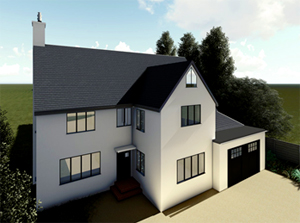 3d render of front for portfolio article on single and double storey extensions