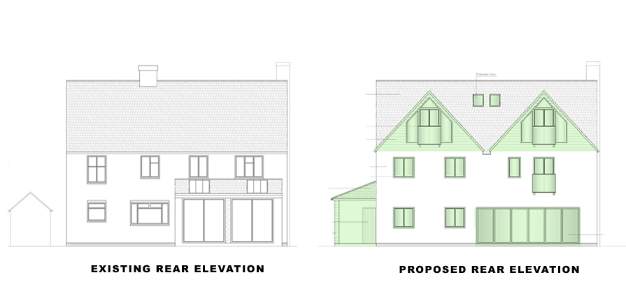 rear elevations for portfolio article on single and double storey extensions