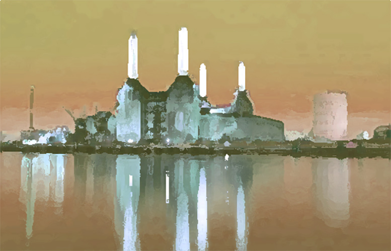 painting of battersea power station for guide to London Skyscrapers