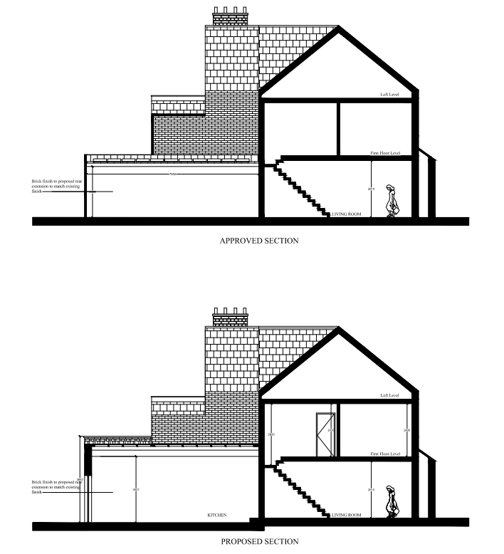 Replacement single storey side extension with increased roof height