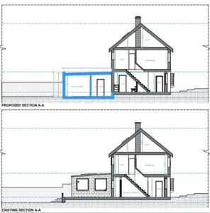 Single-storey rear extension exceeding existing wall